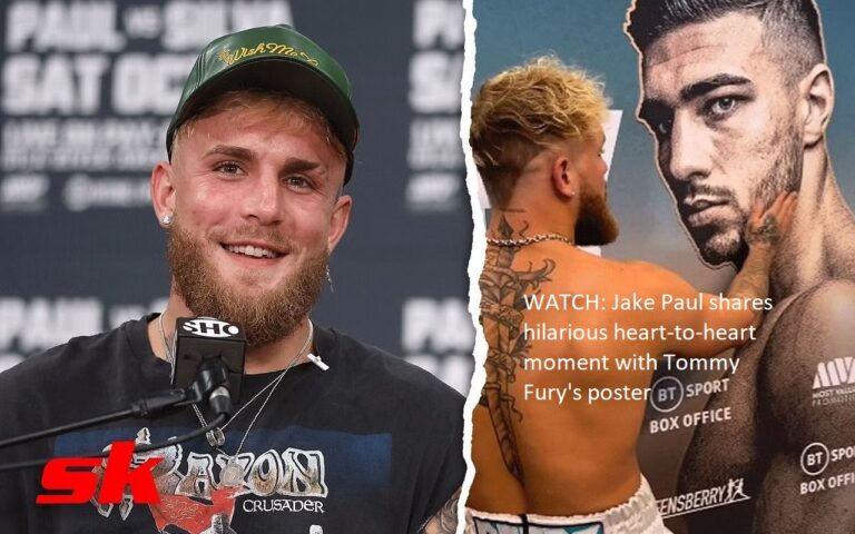 WATCH: Jake Paul shares hilarious heart-to-heart moment with Tommy Fury’s poster