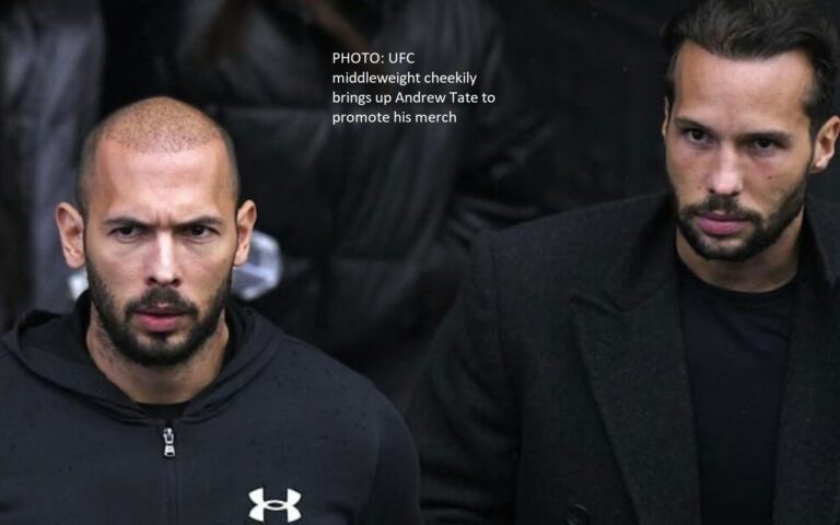 Photo: A UFC middleweight jokingly mentions Andrew Tate while hawking merchandise