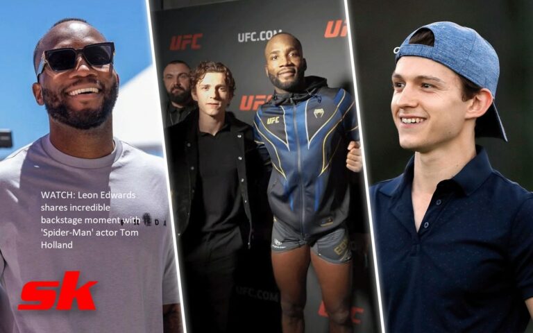 Watch as Leon Edwards and Tom Holland, who plays “Spider-Man,” share an amazing backstage moment.