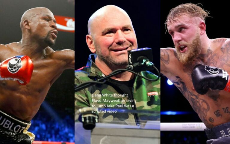 Dana White thought Floyd Mayweather trying to jump Jake Paul was a scripted video 