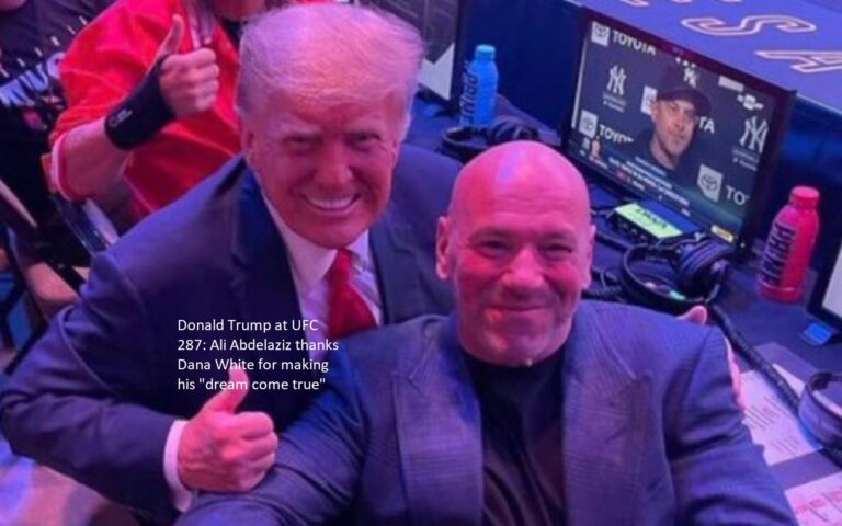 Ali Abdelaziz thanks Dana White for making his “dream come true” at UFC 287 in front of Donald Trump.