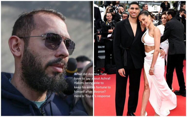 What did Andrew Tate have to say regarding Achraf Hakimi’s ability to maintain his financial independence following divorce? ‘Top G’s reaction is provided below.