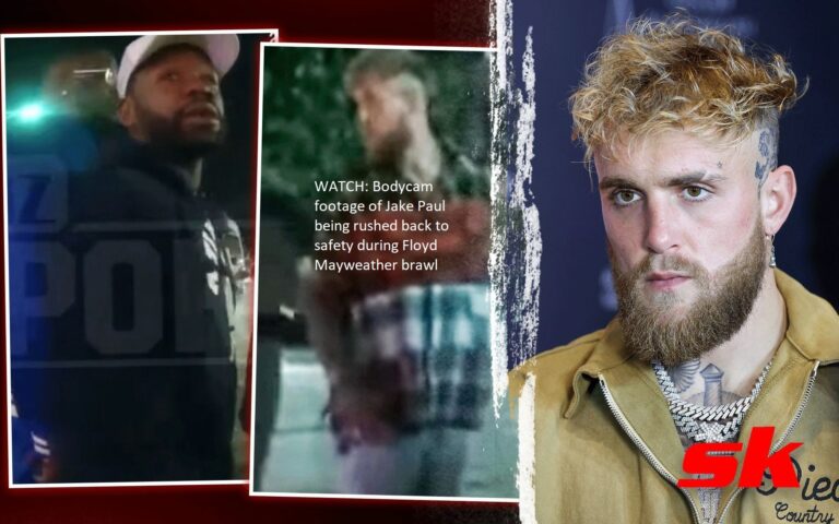 WATCH: Bodycam video of the Floyd Mayweather brawl shows Jake Paul being brought back to safety.