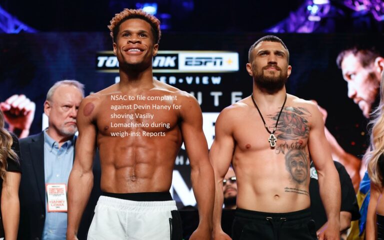 According to reports, the Nevada State Athletic Commission will file a complaint against Devin Haney for pushing Vasiliy Lomachenko at the weigh-ins.