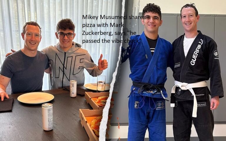 Mark Zuckerberg and Mikey Musumeci have a pizza, and Mikey says “he passed the vibe check.”