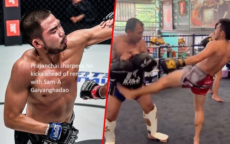 Prajanchai practices his kicks in preparation for his rematch with Sam-A Gaiyanghadao.