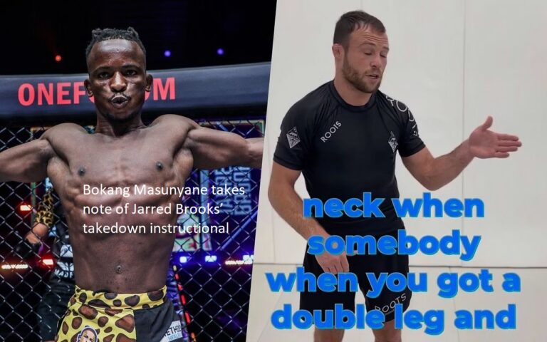 The takedown instructional provided by Jarred Brooks is noted by Bokang Masunyane.