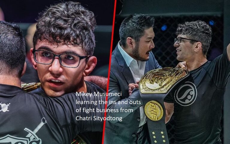 Chatri Sityodtong is providing Mikey Musumeci with instruction on the ins and outs of the fight business.