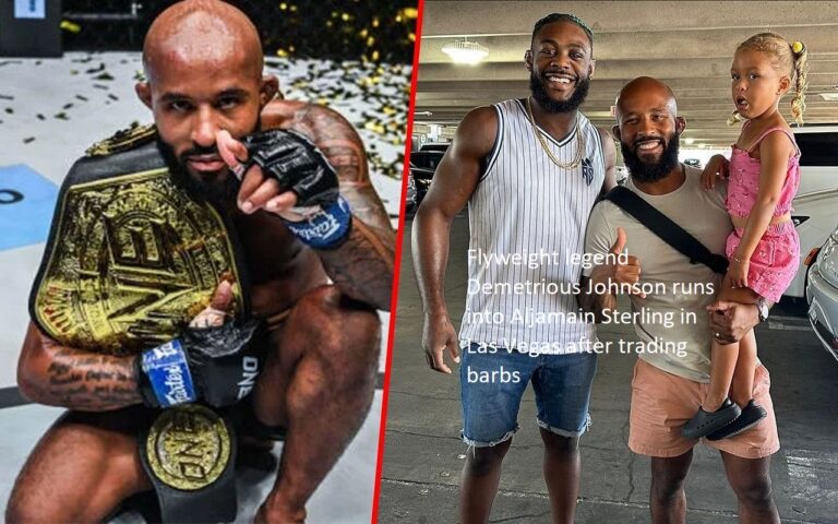 After exchanging verbal jabs with one other, flyweight king Demetrious Johnson runs into Aljamain Sterling in Las Vegas.