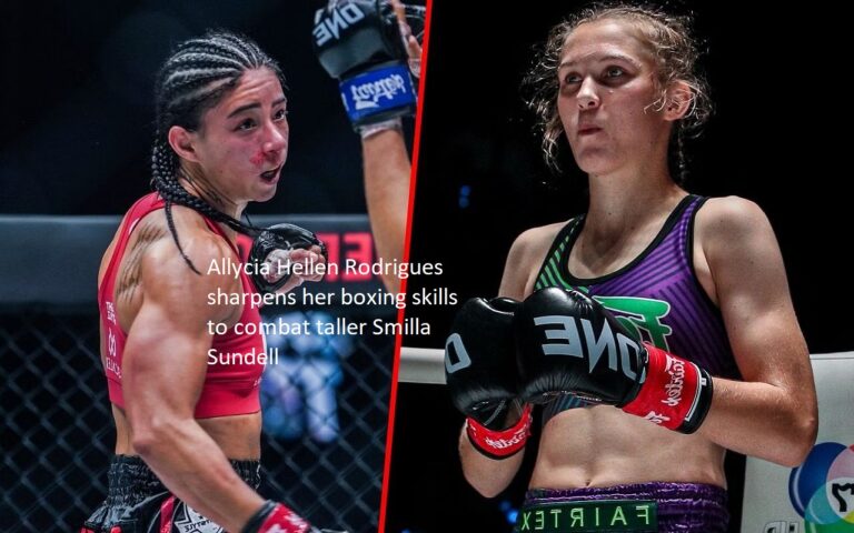 Allycia Hellen Rodrigues trains her boxing abilities in order to compete with Smilla Sundell, who is significantly taller.
