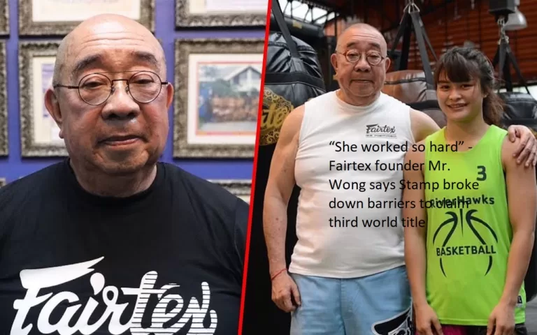 Stamp broke down barriers to win her third world title, according to Mr. Wong, the creator of Fairtex, who said, “She worked so hard.”