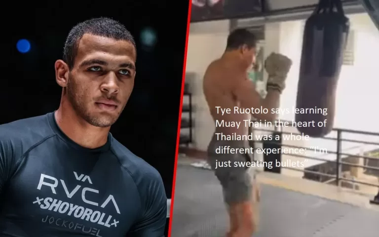 According to Tye Ruotolo, gaining knowledge of Muay Thai in the very center of Thailand was a whole new experience: “I’m literally sweating bullets right now.”