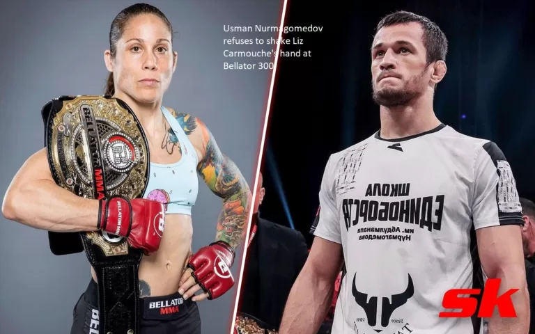 At the Bellator 300 event, Usman Nurmagomedov does not shake hands with Liz Carmouche.
