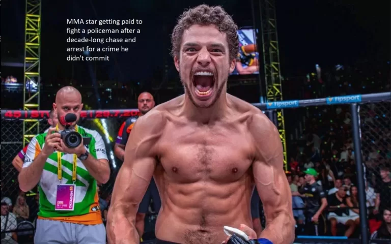 After being pursued for ten years and arrested for a crime he did not commit, a mixed martial arts fighter is now getting paid to fight a police officer.