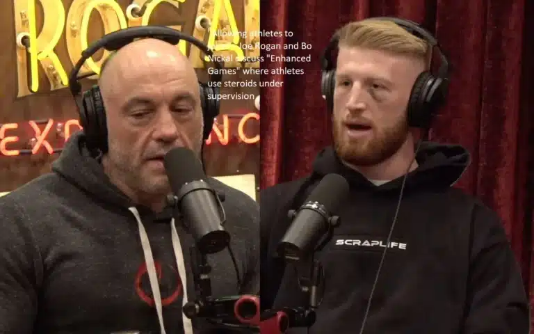While discussing “Enhanced Games,” Joe Rogan and Bo Nickal talk about “allowing athletes to juice.” Enhanced Games are competitions in which competitors utilize steroids under supervision.