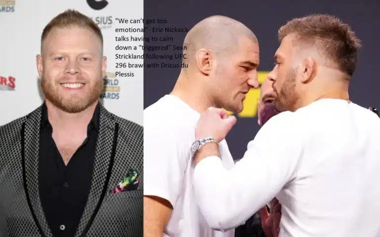 After a brawl with Dricus du Plessis at UFC 296, Eric Nicksick says, “We can’t get too emotional.” This is in reference to the fact that he had to calm down a suspiciously “triggered” Sean Strickland.
