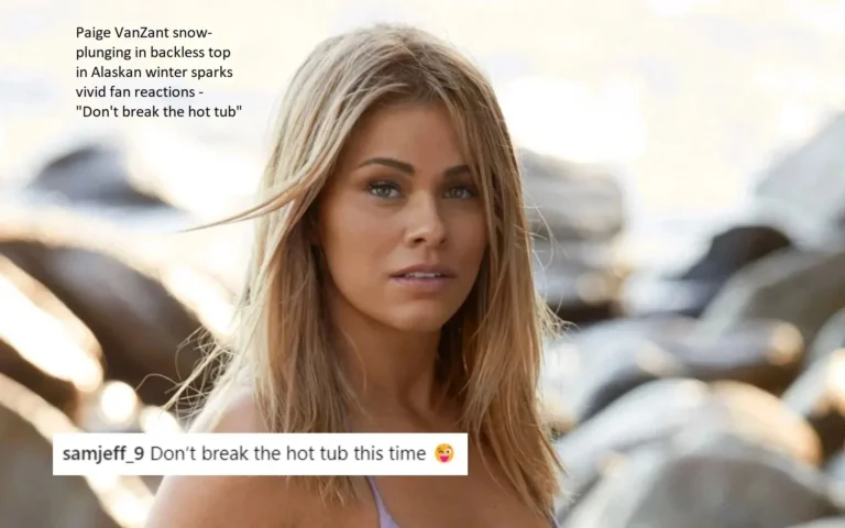 Paige VanZant’s snow-plunging during the Alaskan winter while wearing a backless top elicits a range of responses from her fans, including “Don’t break the hot tub.”