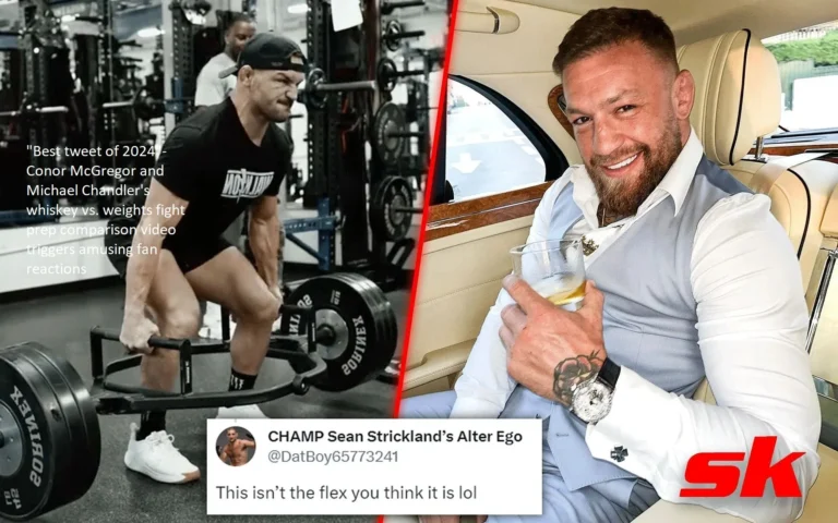 The whiskey versus weights battle preparation contrast video that Conor McGregor and Michael Chandler posted on Twitter has produced some hilarious responses from fans. “Best tweet of 2024”