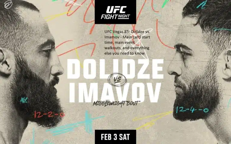 The main card start time, main event walkouts, and everything else you need to know about UFC Vegas 85: Dolidze vs. Imamov are all included in this article.