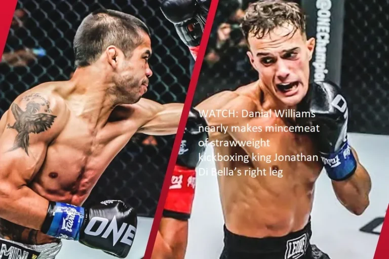 Watch how Danial Williams comes dangerously close to destroying the right leg of Jonathan Di Bella, the reigning champion of the strawweight division of kickboxing.